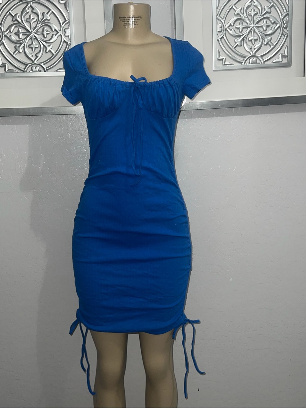 SHEIN Ruched Mini Dress in Blue Size XS (2) Like New